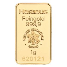 1 g Heraeus Goldbarren geprägt