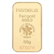 50 g Heraeus Goldbarren geprägt