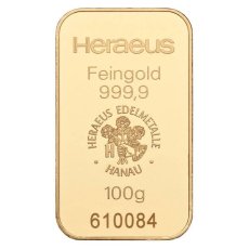 100 g Heraeus Goldbarren geprägt