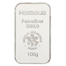 100 g Heraeus Silberbarren geprägt